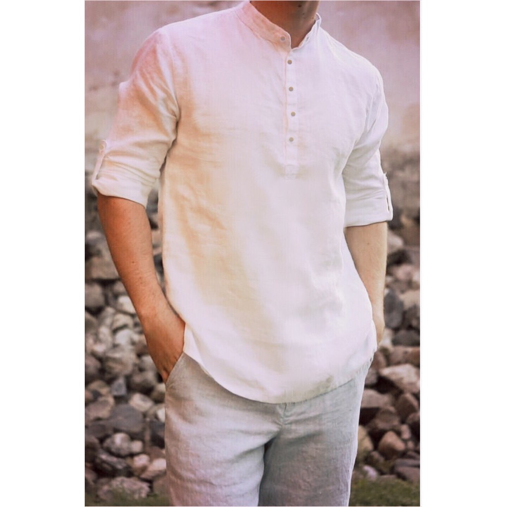 Áo Sơ Mi Nam Linen TBC Dài Tay Cổ Trụ - 2049 | BigBuy360 - bigbuy360.vn