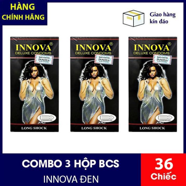 Combo 3 Hộp Bao Cao Su Kéo Dài Thời Gian và Có Gai Innova Đen [36 cái]