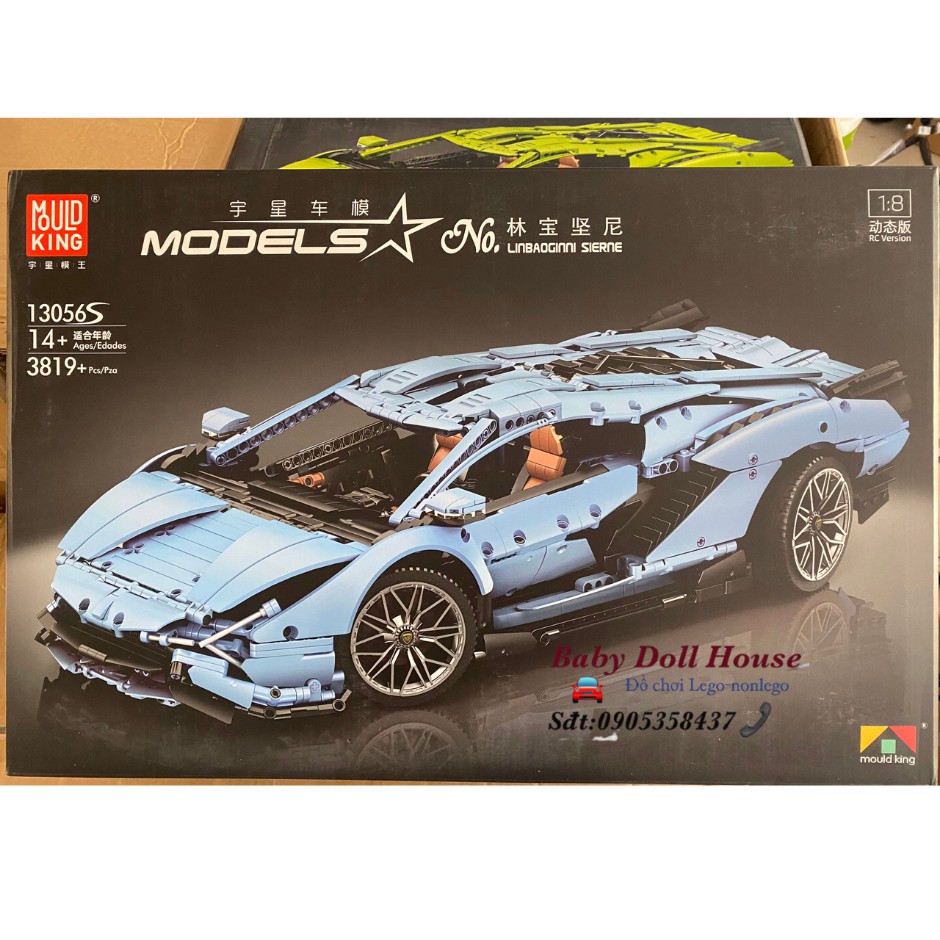 Đồ chơi lắp ráp tương thích với Lego Technic siêu xe Lamboghini màu xanh dương Mould King 13056S điều khiển chạy từ xa