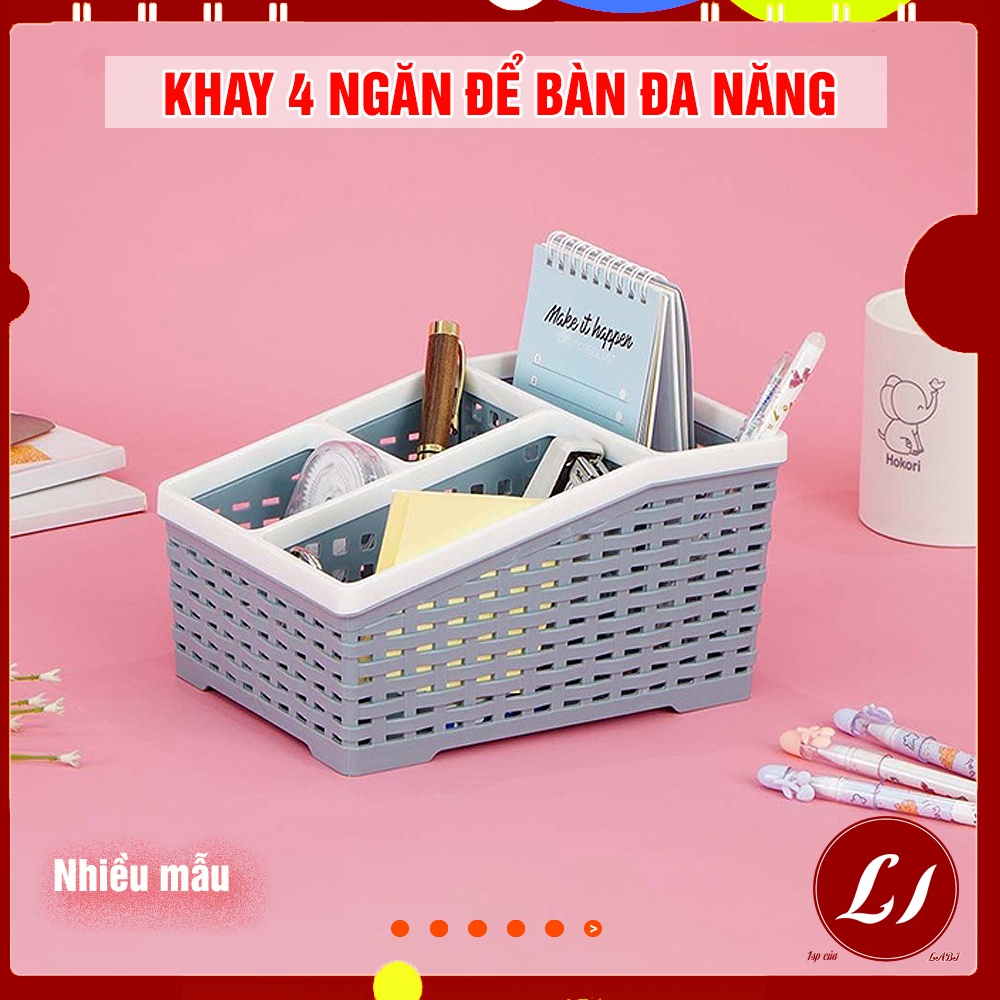Khay để bàn 4 NGĂN đa năng, đựng dụng cụ học tập, mỹ phẩm( VUÔNG)
