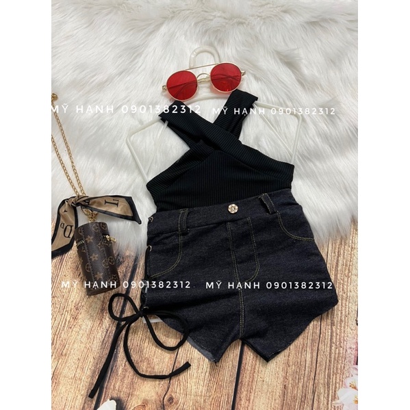 set áo yếm + quần giả jeans đan dây cho bé (7-25kg)