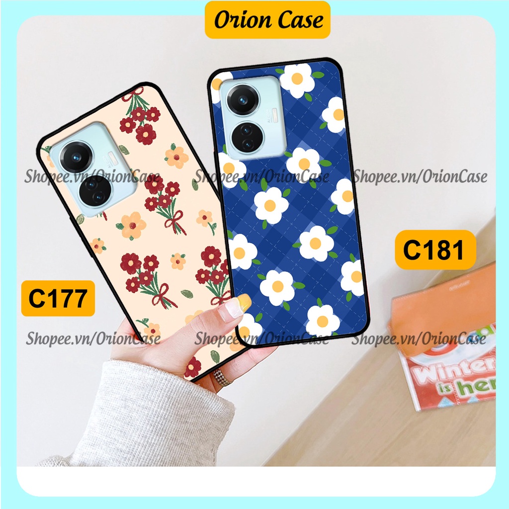 Ốp lưng Vivo Y55 2022 in hình hoa cỏ nhẹ nhàng,họa tiết caro xinh xắn.ốp lưng chống sốc.