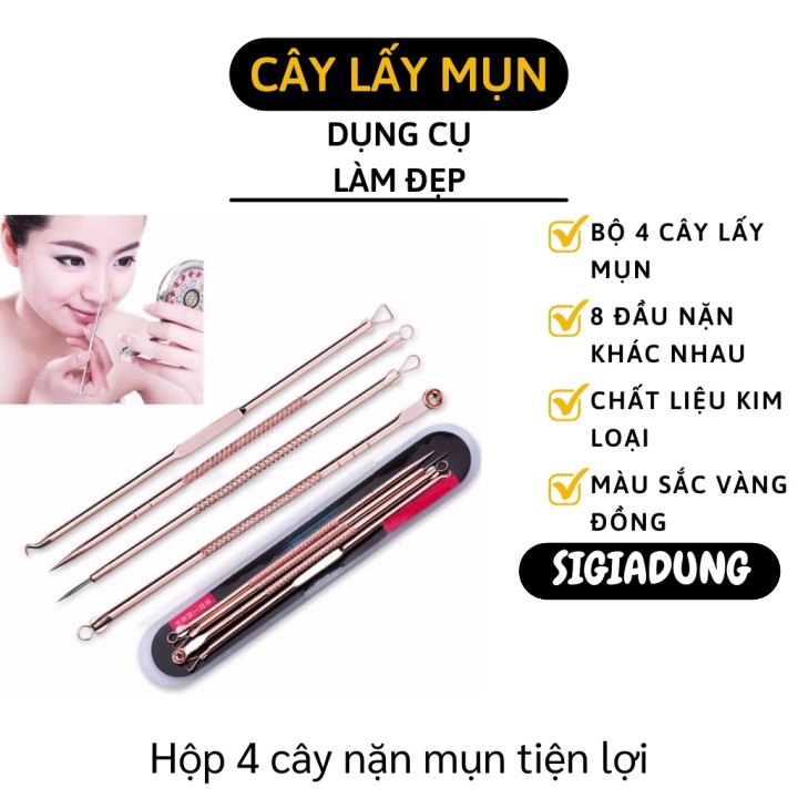 [SGD] Cây Nặn Mụn - Bộ 4 Que Lấy Mụn Chuyên Nghiệp Có 8 Đầu Nặn Khác Nhau 4049