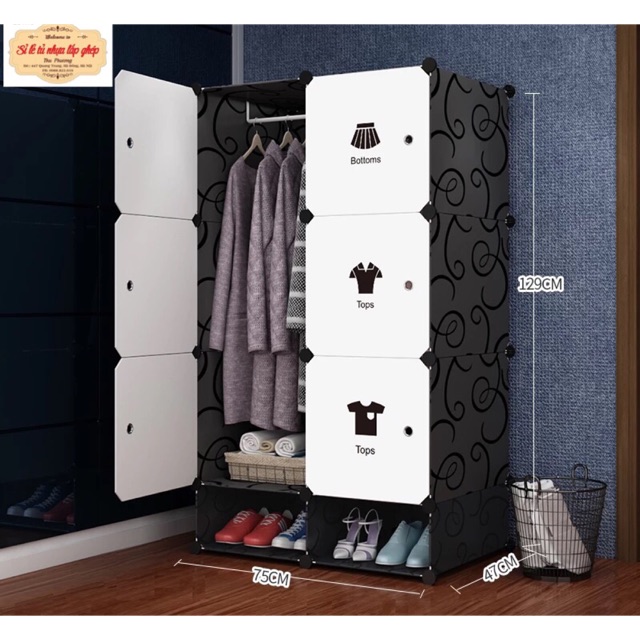 TỦ NHỰA QUẦN ÁO LẮP GHÉP 6+2 Ô GIÀY SIZE SÂU 47cm. Tặng kèm 1 treo đồ.