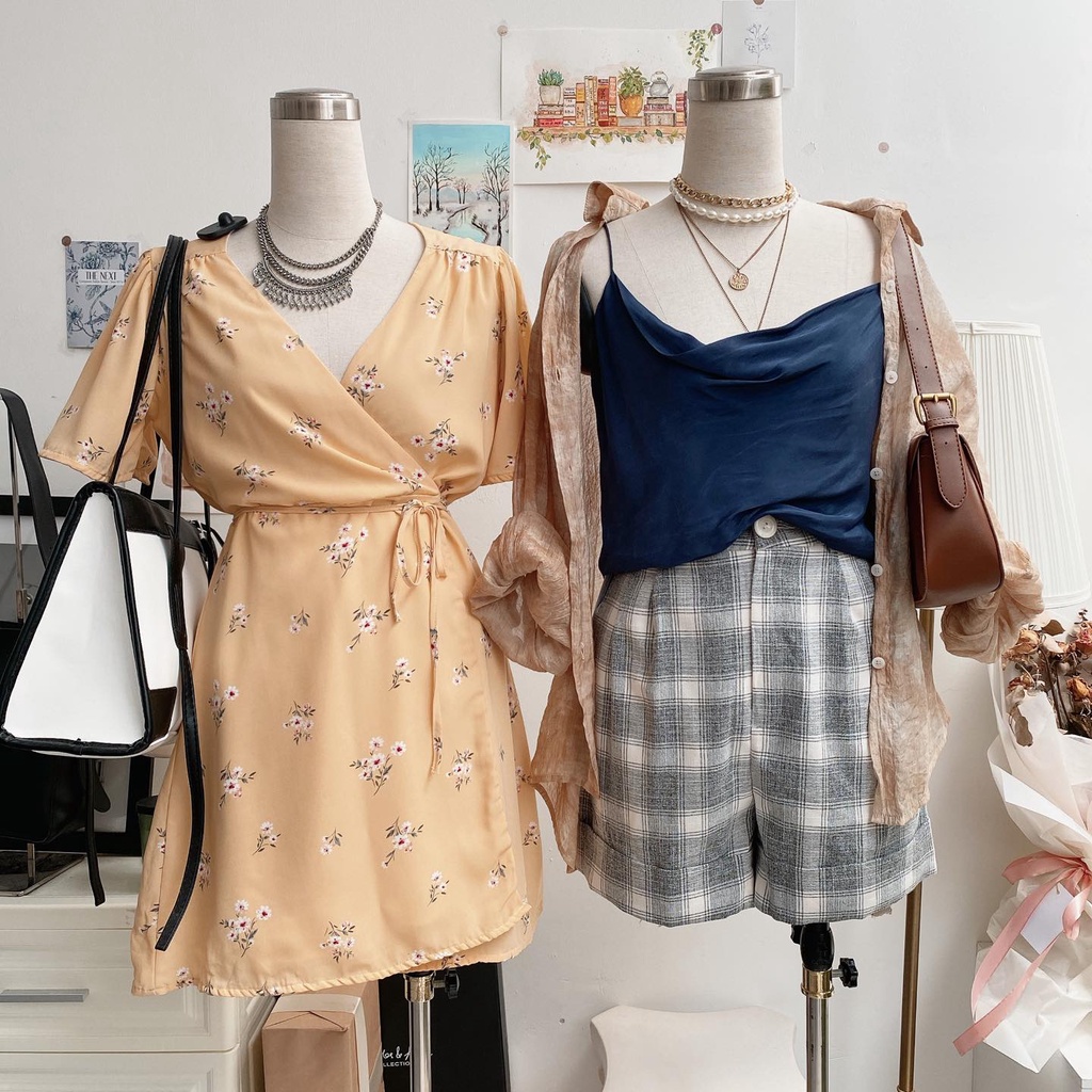 Đầm vạt đắp chéo hoa nhí Heybee sz M