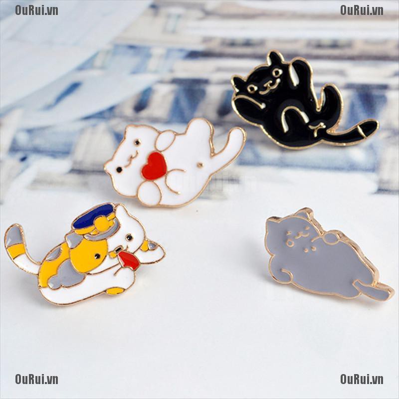 Bộ 4 Ghim Cài Hình Mèo Hoạt Hình Tráng Men Dễ Thương