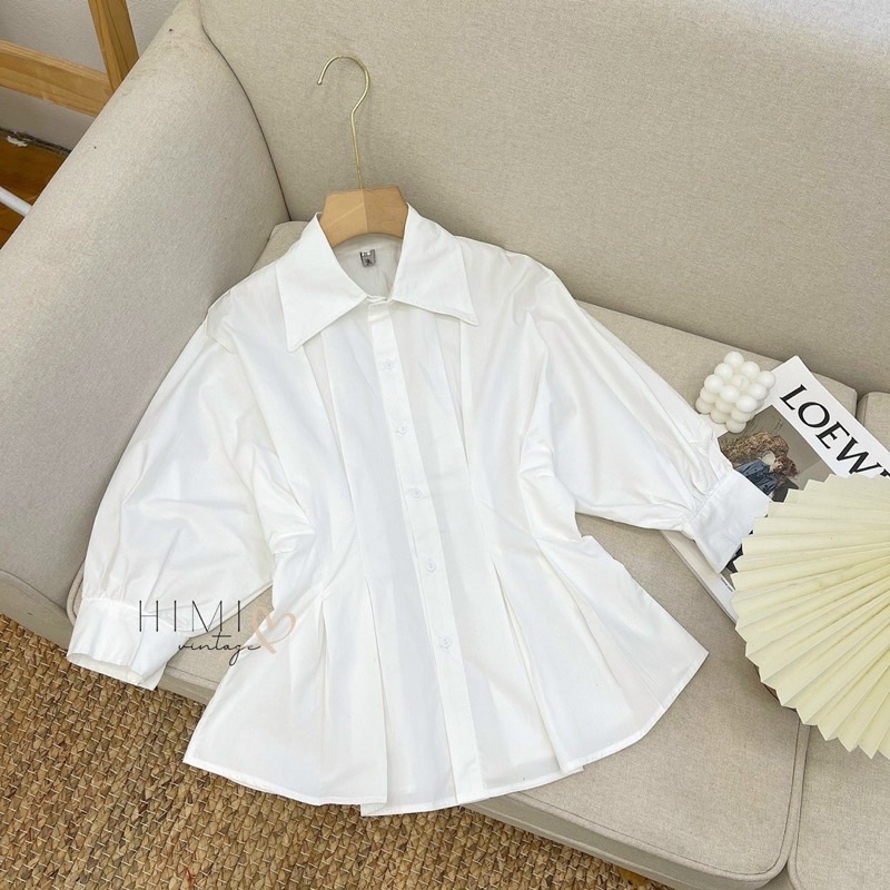 Áo sơ mi chít eo bồng tay hàng thiết kế đẹp Hanna