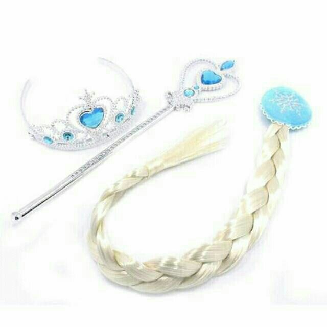 Combo 3 món Phụ Kiện Elsa: Tóc Elsa- Vương miện- Đũa Thần