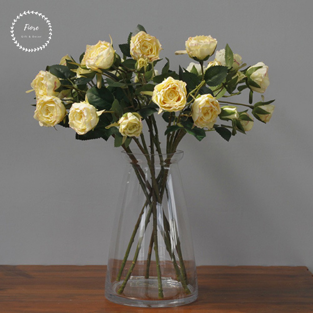 Cành hoa hồng lụa 3 bông 1 nụ giống thật 99% - hoa giả trang trí phòng khách, decor nhà - cao 46cm - nhiều màu