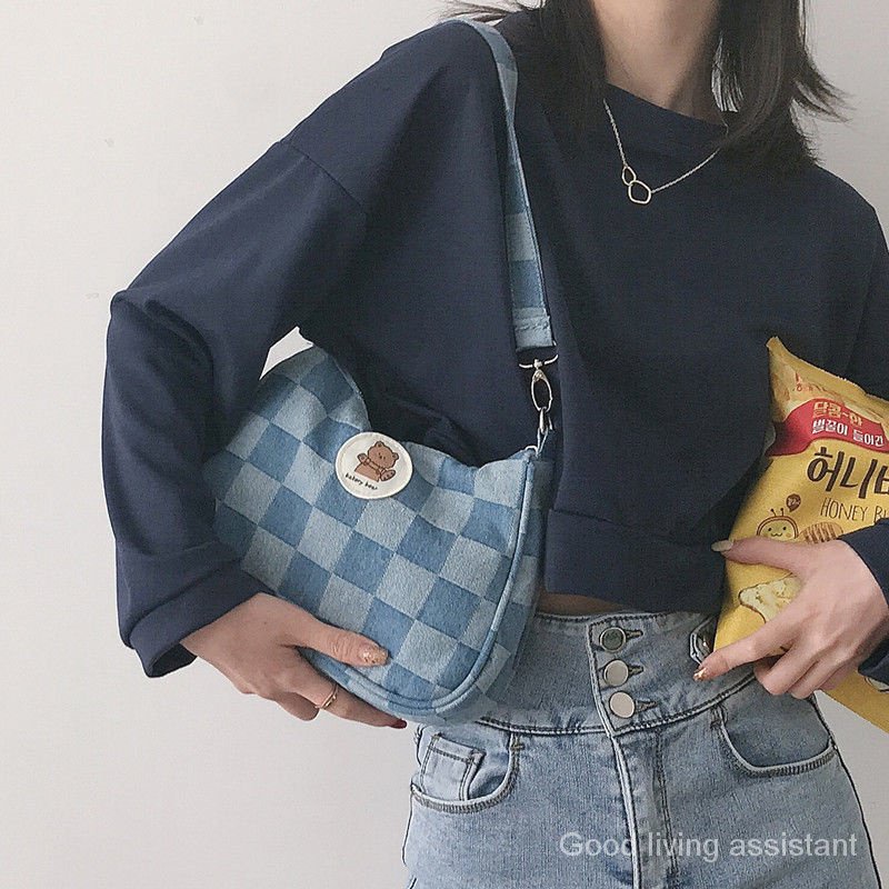 Túi đeo vai vải denim có dây xích Thời trang mùa hè 2022 cho phụ nữ