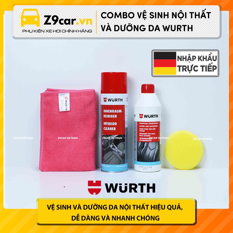 Combo Wurth vệ sinh nội thất và dưỡng da kèm khăn Microfiber Wurth - Tặng kèm 1 mút tròn thoa dung dịch