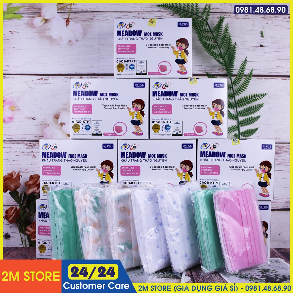 Hộp 50 Cái Khẩu Trang Y Tế Trẻ Em 3 Lớp Thảo Nguyên Xuất Hàn