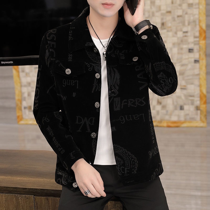 Áo khoác nhung in họa tiết phong cách xuân thu thời trang cá tính cho nam