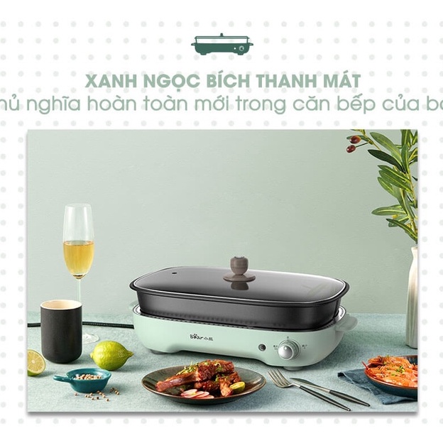 Nồi Lẩu Nướng Điện Mini Đa Năng BEAR 𝗗𝗞𝗟-𝗖𝟭𝟱𝗚𝟭 _Bản Quốc Tế_Bếp Nướng Lẩu Mini Gia Đình,1600W_Bảo Hành 18 Tháng