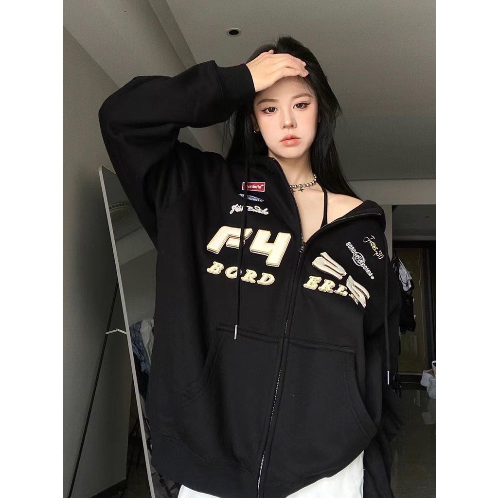 [F426 Elements] Áo Khoác Cardigan Hai Lớp Cotton Nguyên Chất Thêu Họa Tiết Có Khóa Kéo Phong Cách Mới Mùa Thu Dành Cho