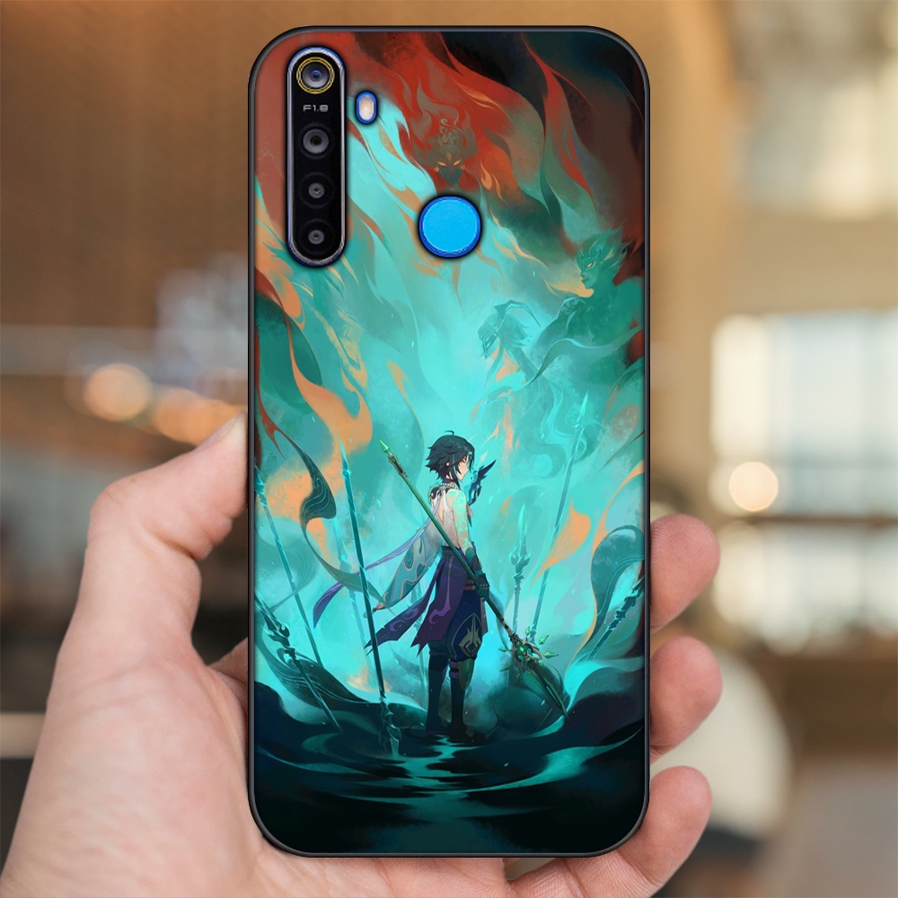 Ốp lưng Realme 5, 5 Pro viền đen in hình Xiao Genshin Impact