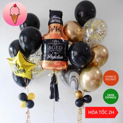 Set bóng sang chảnh tông siêu nhũ đen vàng trang trí sinh nhật - Kemshop S3K139
