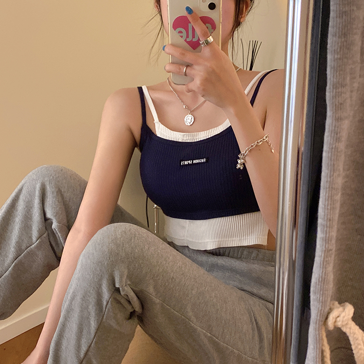 Áo Hai Dây Nữ In Chữ Phong Cách Hàn Quốc