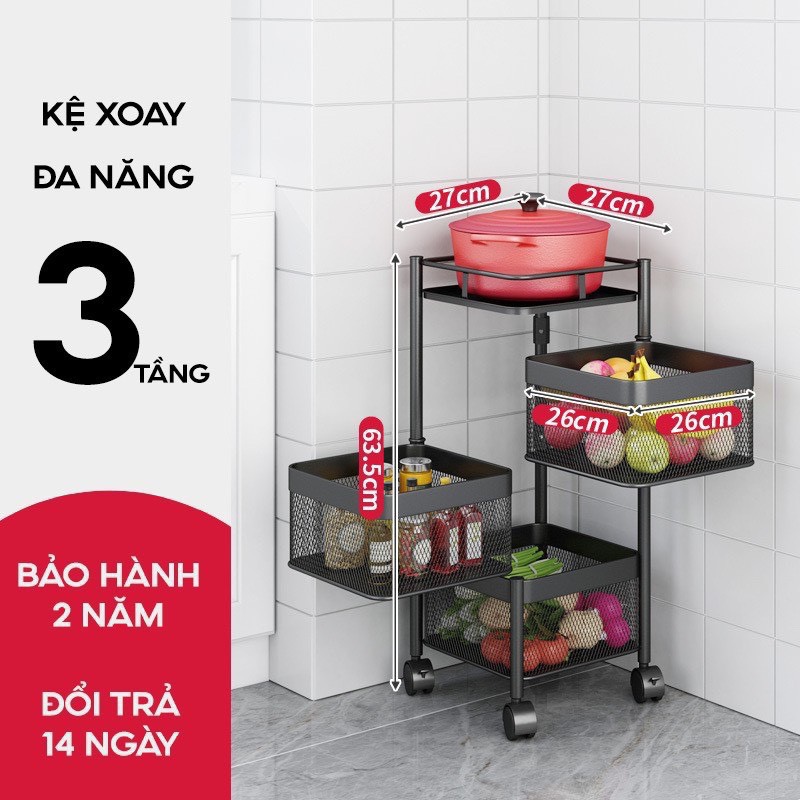 Kệ Vuông Xoay Đa Năng ⚡️FREE SHIP⚡️Kệ Rau Củ Quả 3/4/5 Tầng Có Bánh Xe Di Chuyển