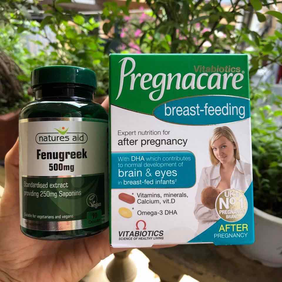 Combo vitamin lợi sữa Pregnacare breastfeeding và Cỏ cà ri lợi sữa Fenugreek