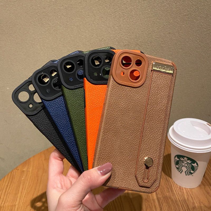 Ốp Điện Thoại Bằng Da Mềm Cao Cấp Có Dây Vòng Tay Cho iphone 14 pro max 13 12 14 plus