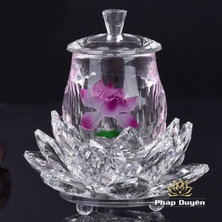 Ly Nước Thờ Pha Lê Hoa Sen Tím Cỡ Trung, Đế Sen Pha Lê