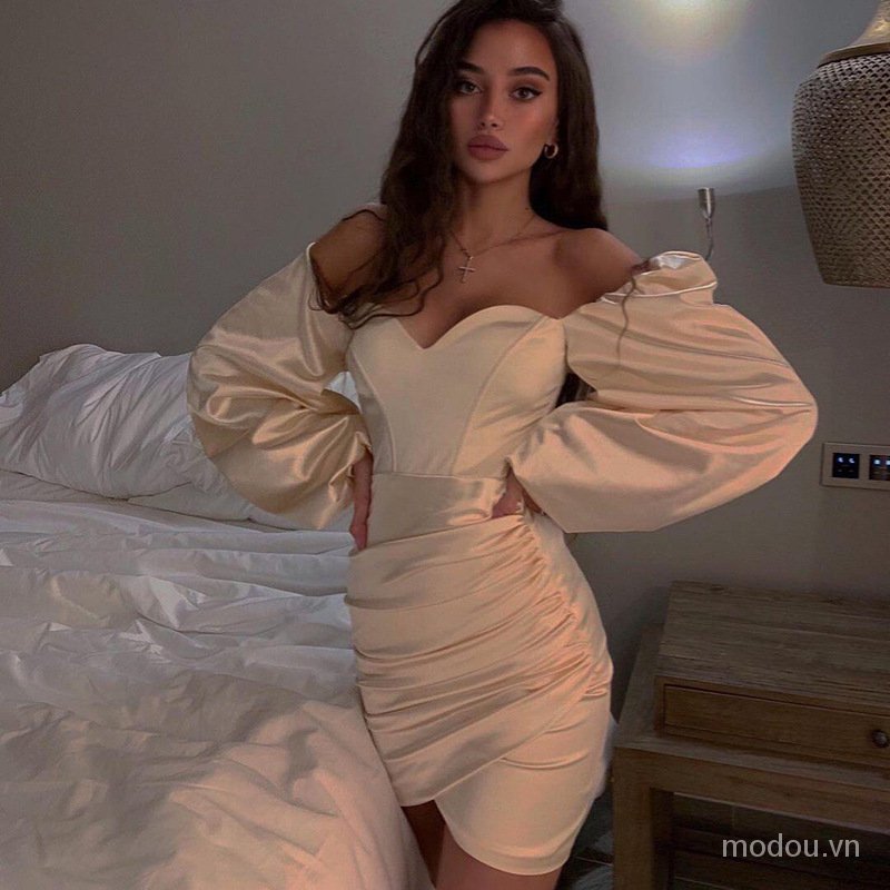 Đầm cổ vuông tay dài thanh lịch hợp thời trang cho nữ