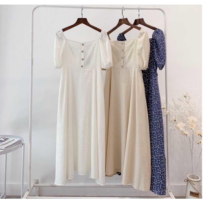 Pass Váy Dài Linen Cổ Vuông Tay Bo New Size M Bazzi Fashion