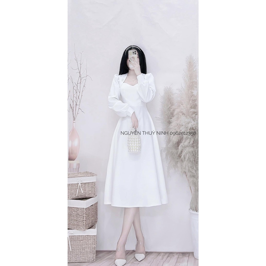 Đầm váy nữ dạ tiệc dáng xòe dài tay, sang chảnh 3 màu sắc (Đỏ, Đen, Trắng) giúp nàng nổi bật