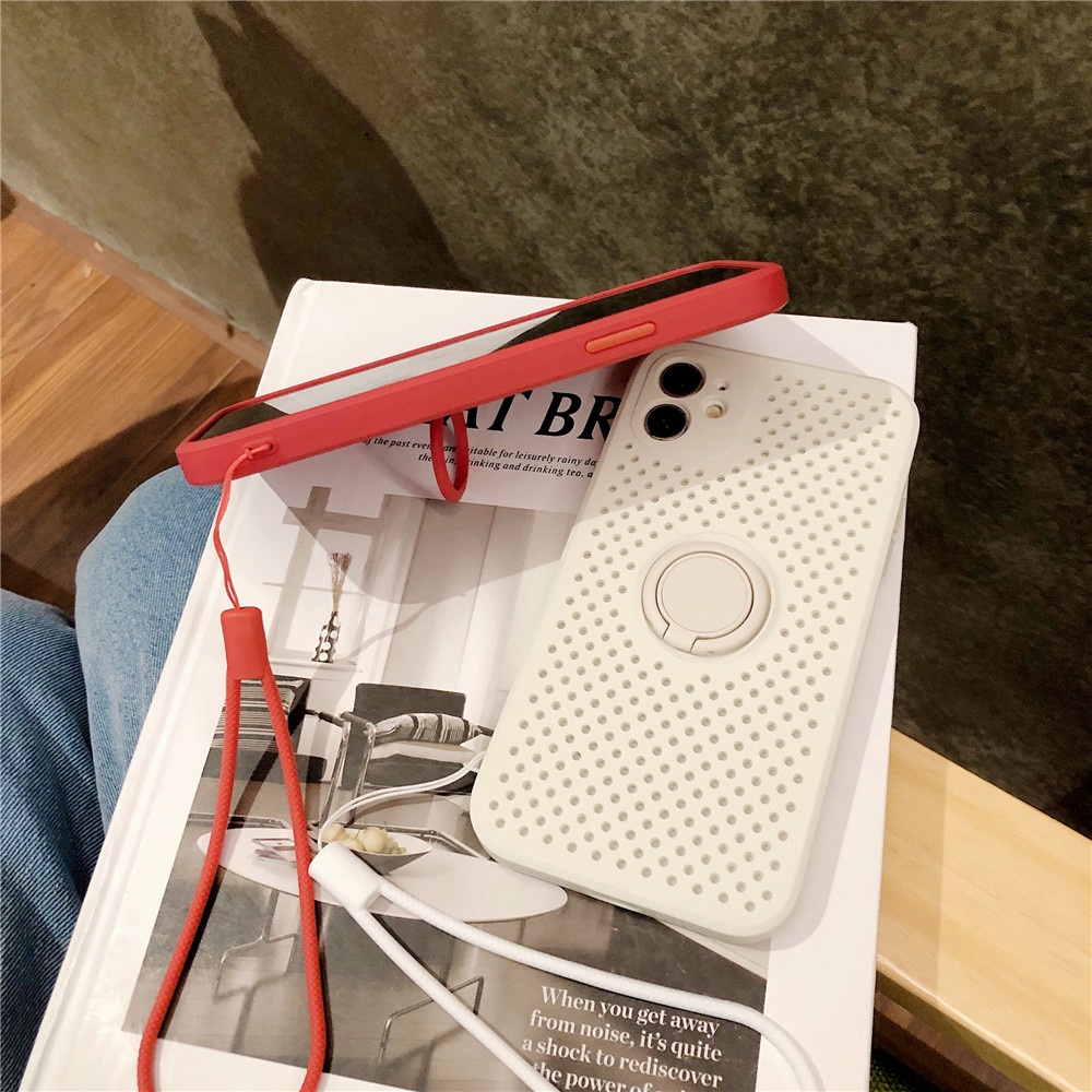 Liquid Silicone Ốp lưng iPhone 12 Soft Case Cover Lens Protect Heat Radiation Apple iPhone 12 Pro Max Soft Silicone Case With Holder+Strap iPhone12 mini iPhone11 Phone Case