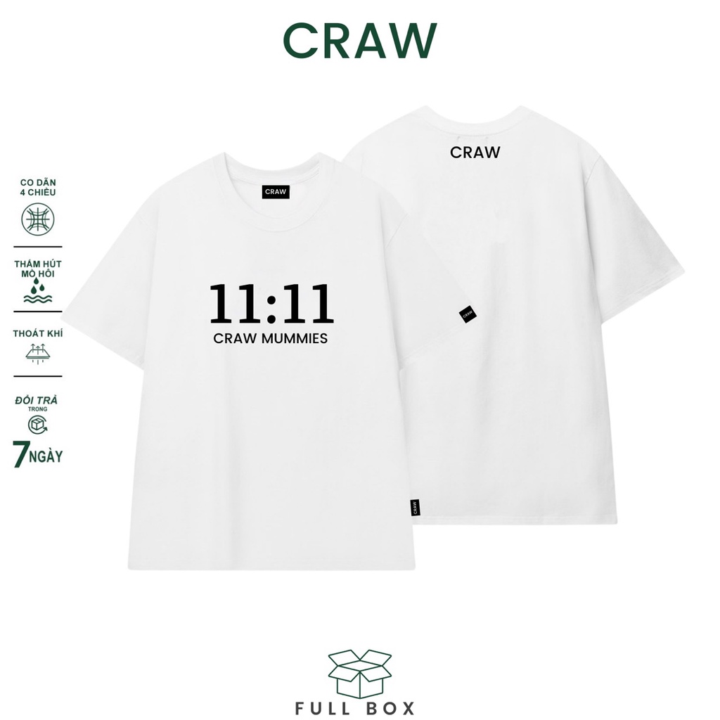 Áo thun tay lỡ CRAW phông unisex nam nữ vải coton mềm mịn, co dãn Oversize form rộng - 006
