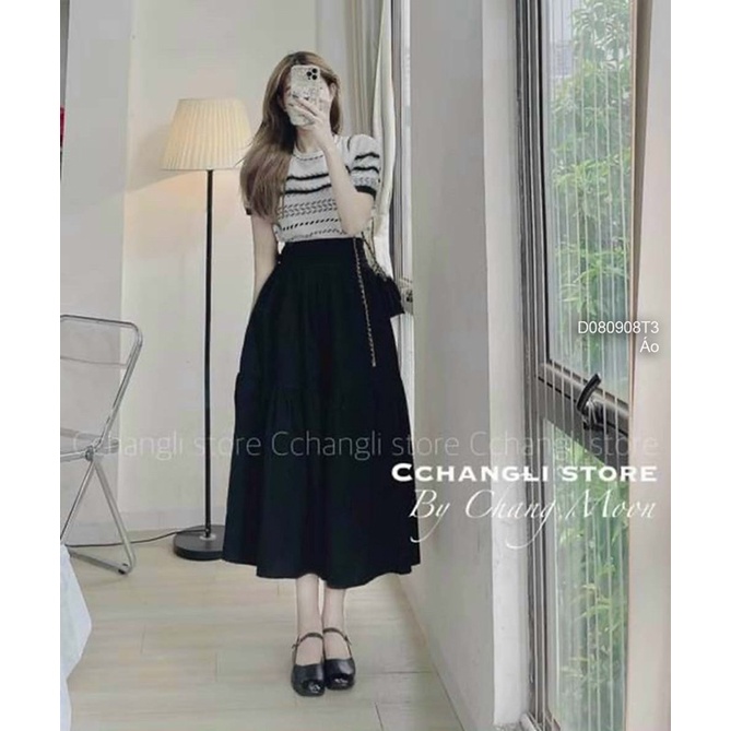 Áo len phối kẻ sọc thổ cẩm cổ tròn hàng nhập chuẩn