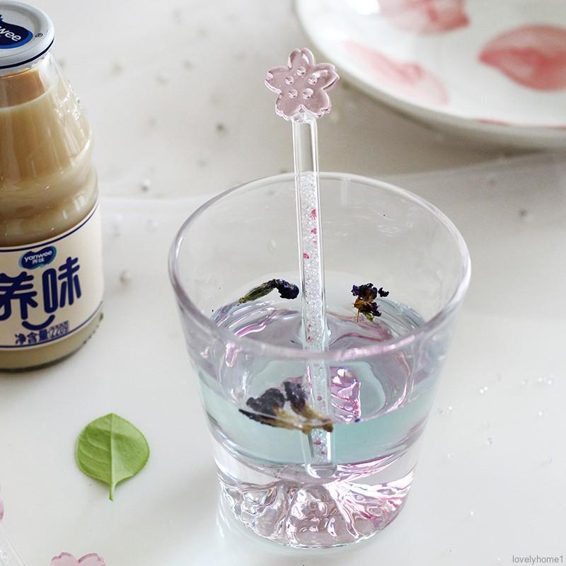 Que khuấy đồ uống bằng thủy tinh họa tiết hoa anh đào