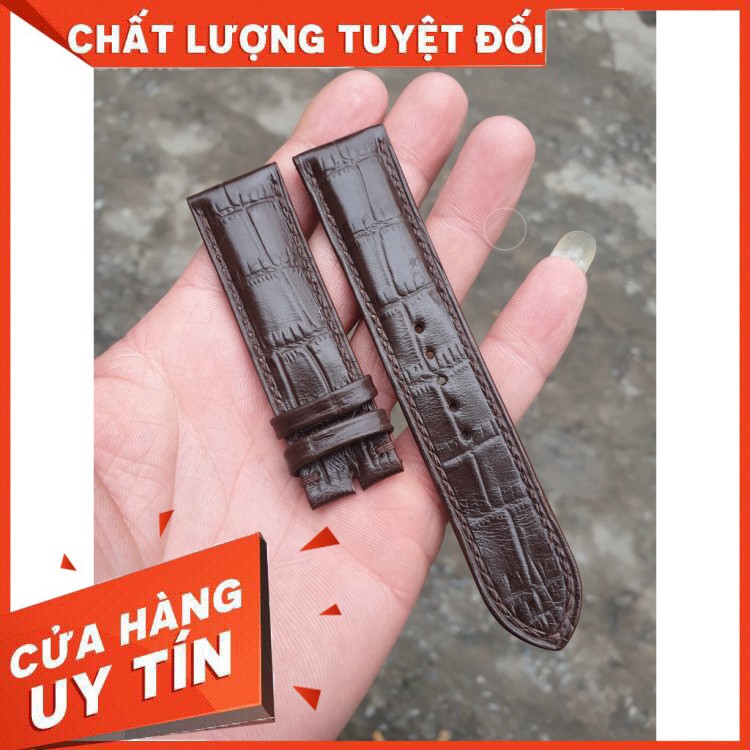 Dây Đồng Hồ Handmade da bò vân cá sấu màu nâu; Tặng kèm khóa kim, Tool tháo lắp, Chốt gắn Spring bar