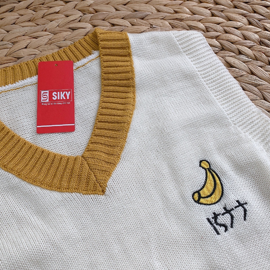 Áo gile nữ chất liệu len hàn mềm mại, thêu họa tiết hình chuối siêu xinh - Sliky Len02 | BigBuy360 - bigbuy360.vn