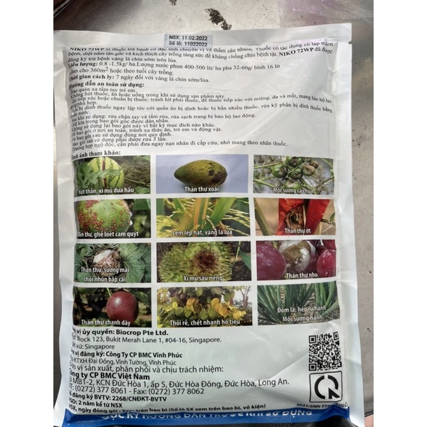 NIKO 72 WP PHÒNG NGỪA VÀNG LÁ,THÁN THƯ, XÌ MỦ NẤM BỆNH CHO CÂY 500gram