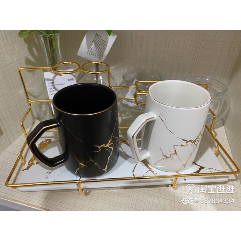Cốc Sứ Đánh Răng, Uống Nước Hoạ Tiết Vân Vàng Sang Trọng