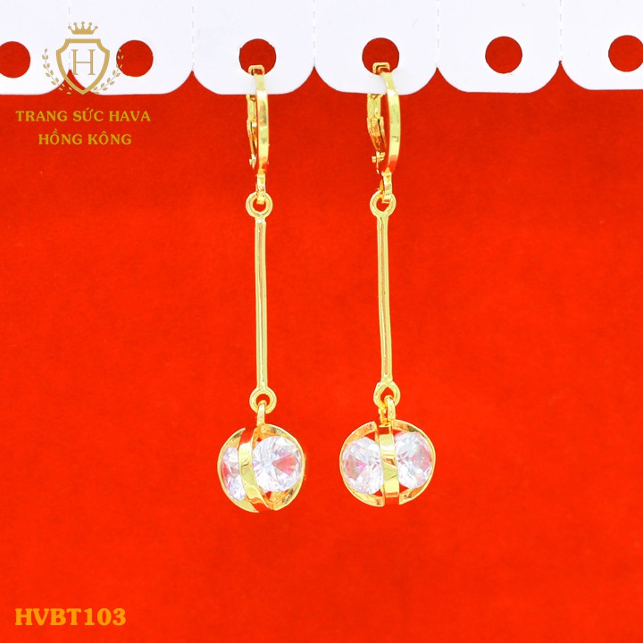Bông Tai Nữ Dáng Dài Titan Xi Mạ Vàng Non 24k Cao Cấp - Trang Sức Hava Hong Kong - HVBT103