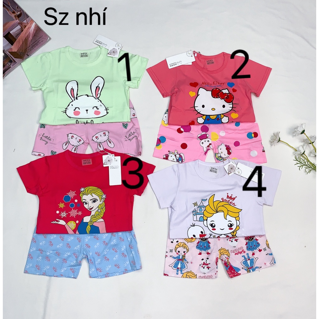 (8-15KG)Bộ cộc tay xuất Hàn cotton lạnh Quảng Châu cho bé gái sz nhí (55-60-65)- Bảng màu 2022