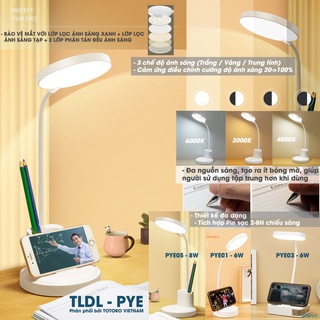 Đèn bàn học đọc sách tích điện TLDL - PYE bảo vệ mắt cảm ứng 3 chế độ ánh sáng biến thiên