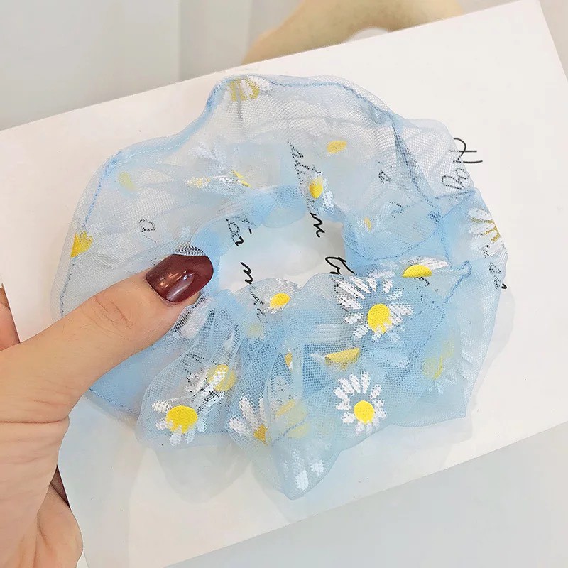 Dây buộc tóc scrunchies hoa cúc hàn quốc, chun búi tóc vải hot trend SC02