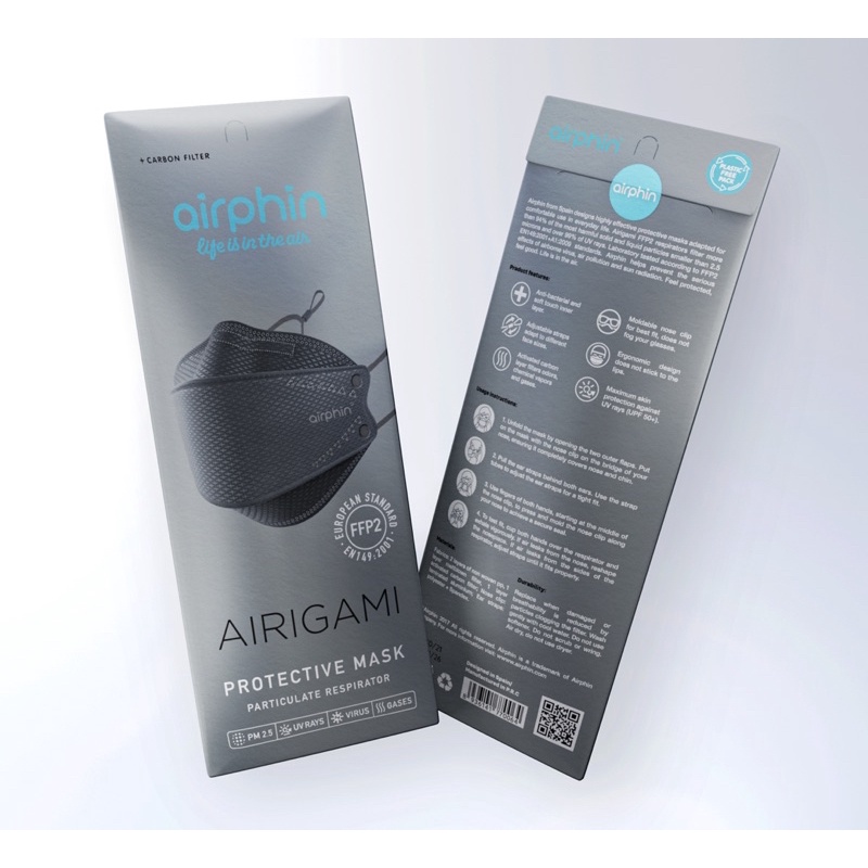 Khẩu trang AIRIGAMI carbon filter - 2 màu ghi, đen-bán lẻ 29k/c