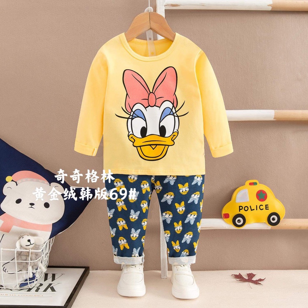 (QiQi 16-25kg )Đồ bộ bé gái quảng châu xuất hàn  Bộ quần áo dài tay QiQi cotton xuất Hàn cho bé gái( 3-5tuổi)