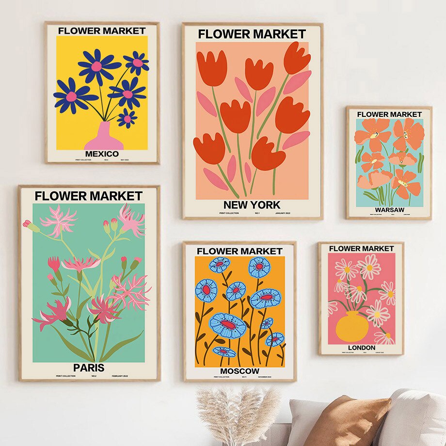 Tranh Hoa Trừu Tượng Thị Trường Vintage Tối Giản Bắc Âu Áp Phích Và In Hình Nghệ Thuật Dán Tường Ms: 409