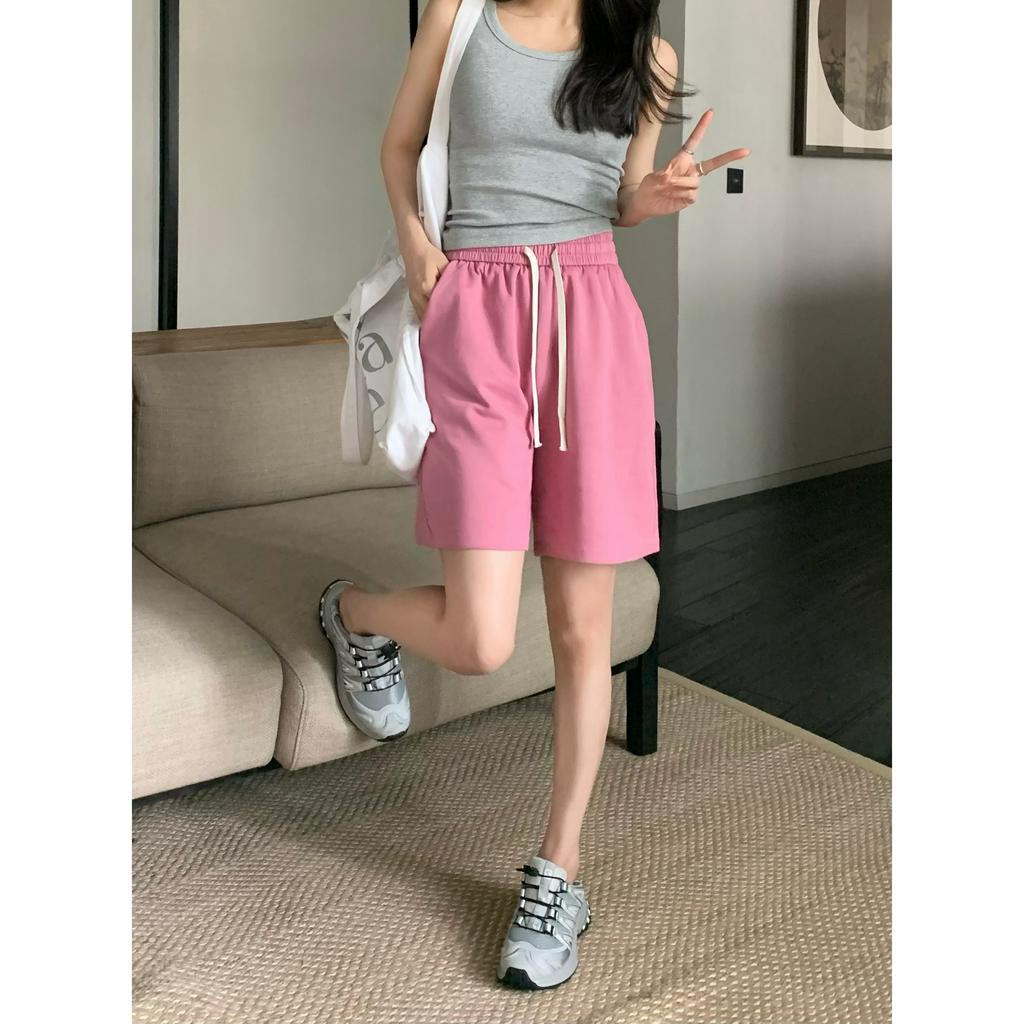 Xiaozhainv Quần Short Thể Thao Lưng Cao Dáng Rộng Phối Dây Rút Với 6 Màu Sắc Chọn Lựa Thời