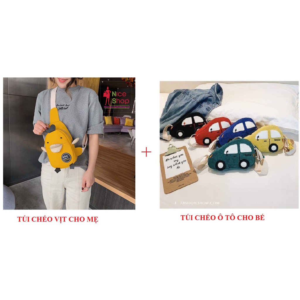 Combo 1 túi đeo chéo ô tô cho con + 1 túi đeo chéo chú vịt cho mẹ
