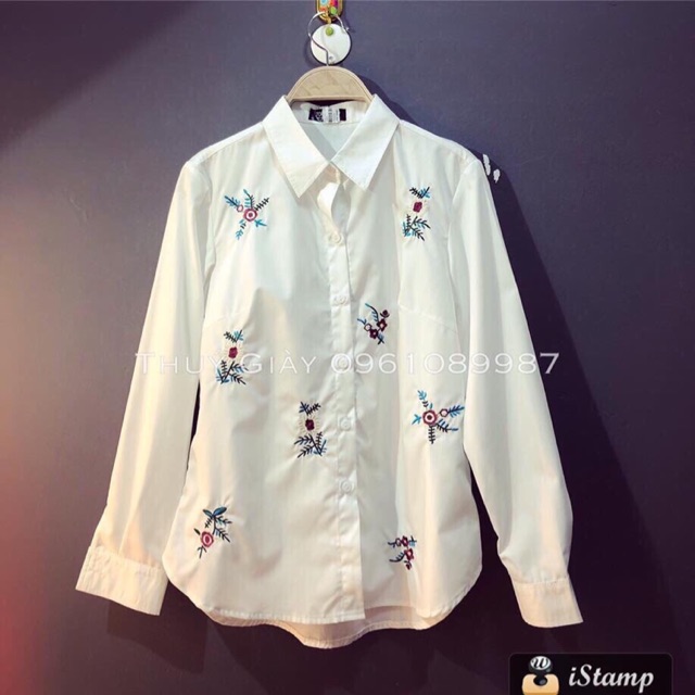 SƠ MI THÊU HOA NỔI SẮC NÉT