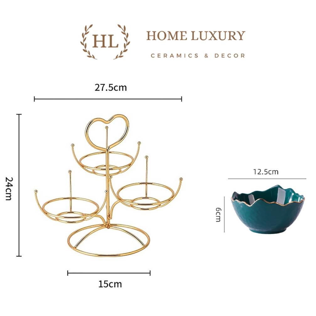 3 Hũ Sứ Kẻ Vàng Kim Kèm Kệ Inox Vàng Gương | Kệ Decor chuyên đựng kẹo - hạt khô kèm hũ sứ sần cao cấp 2022