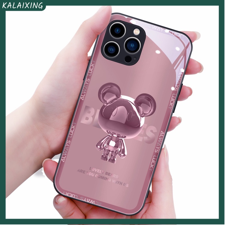 Ốp Điện Thoại Cứng Mặt Kính Cường Lực Hình Gấu Cho iPhone 13Pro 12 11 Pro Max XR XS Max 7PLUS 8PLUS 14 Pro Max