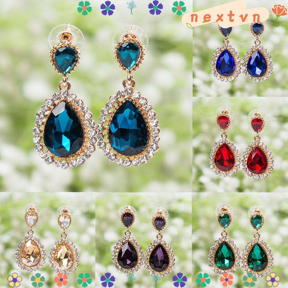 Khuyên Tai Dáng Dài Hình Giọt Nước Bằng Hợp Kim Sáng Bóng Ngọt Ngào|Bông Tai Đính Đá Đầy Màu Sắc Phong Cách Retro Cho Nữ